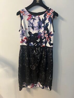 Ivanka Trump White Floral and Black Lace Mini Dress